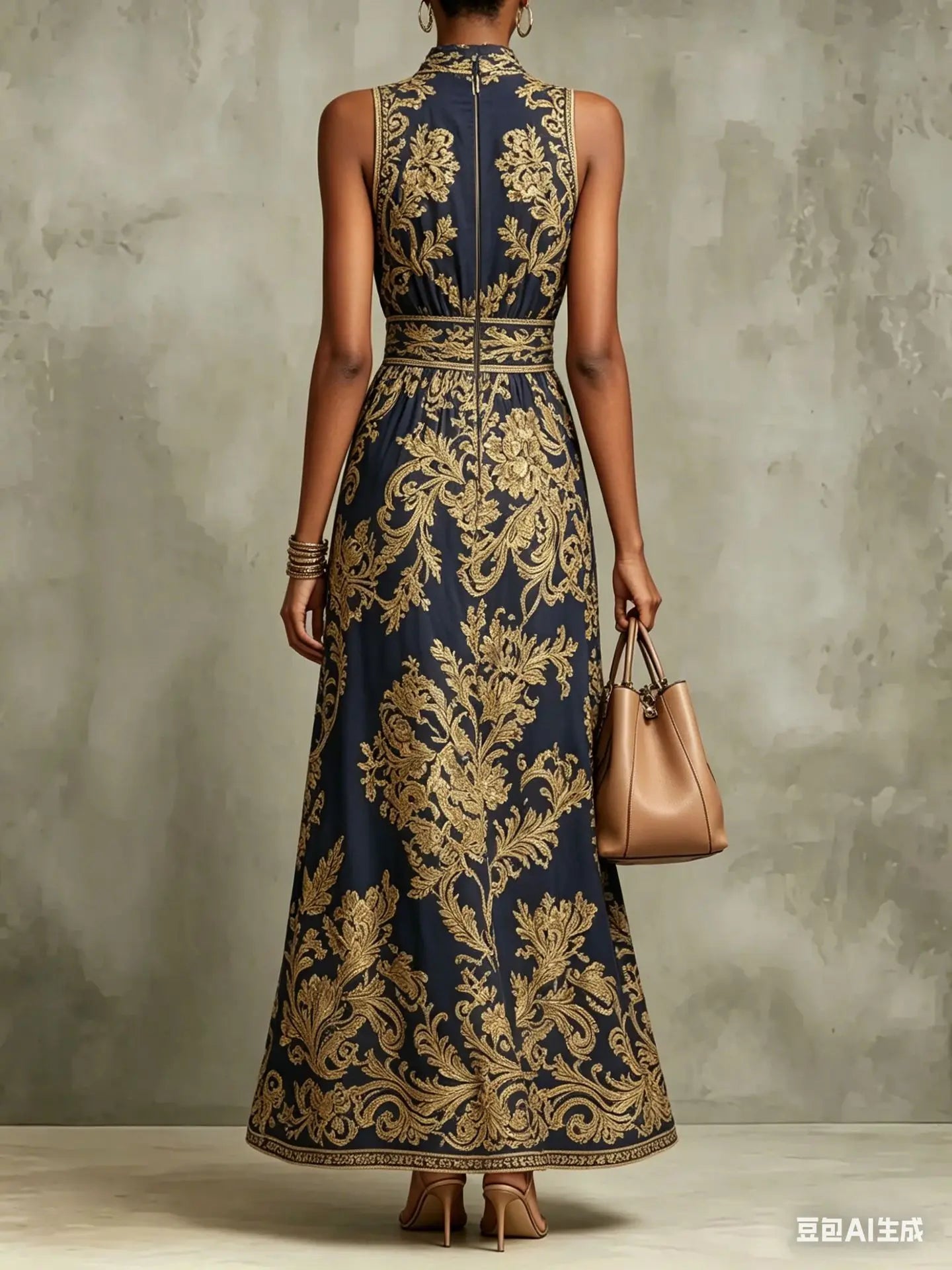 Elegant Baroque Print Halter Neck Maxi Dress for Women