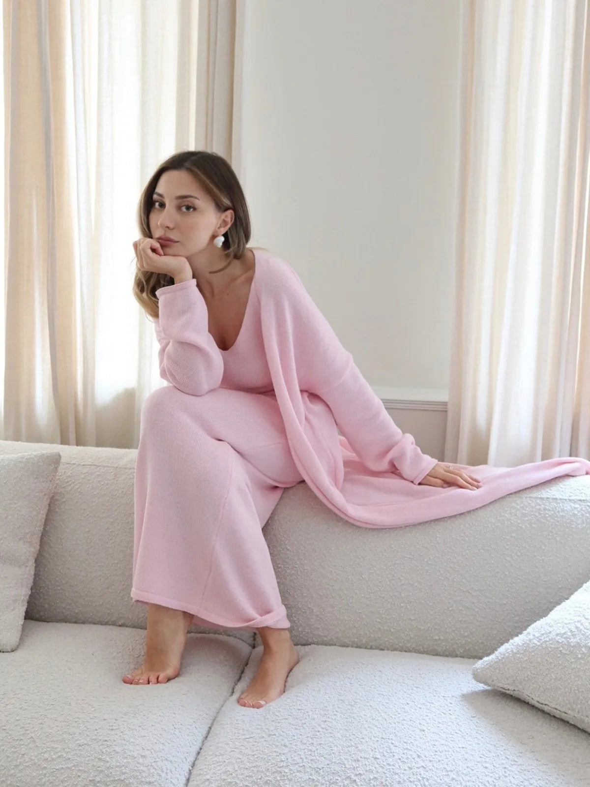 V-Neck Ribbed Knit Maxi Dress Set