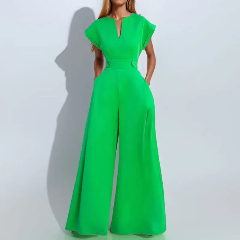 Elegant V Neck High Waist Wide Leg Sleeveless Jumpsuit for Women