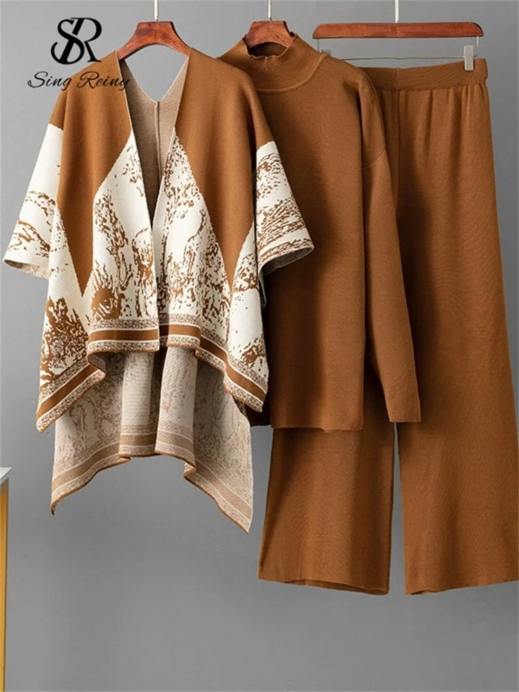 Loose Jacquard Knit Sweater and Wide Leg Pants Set for Women