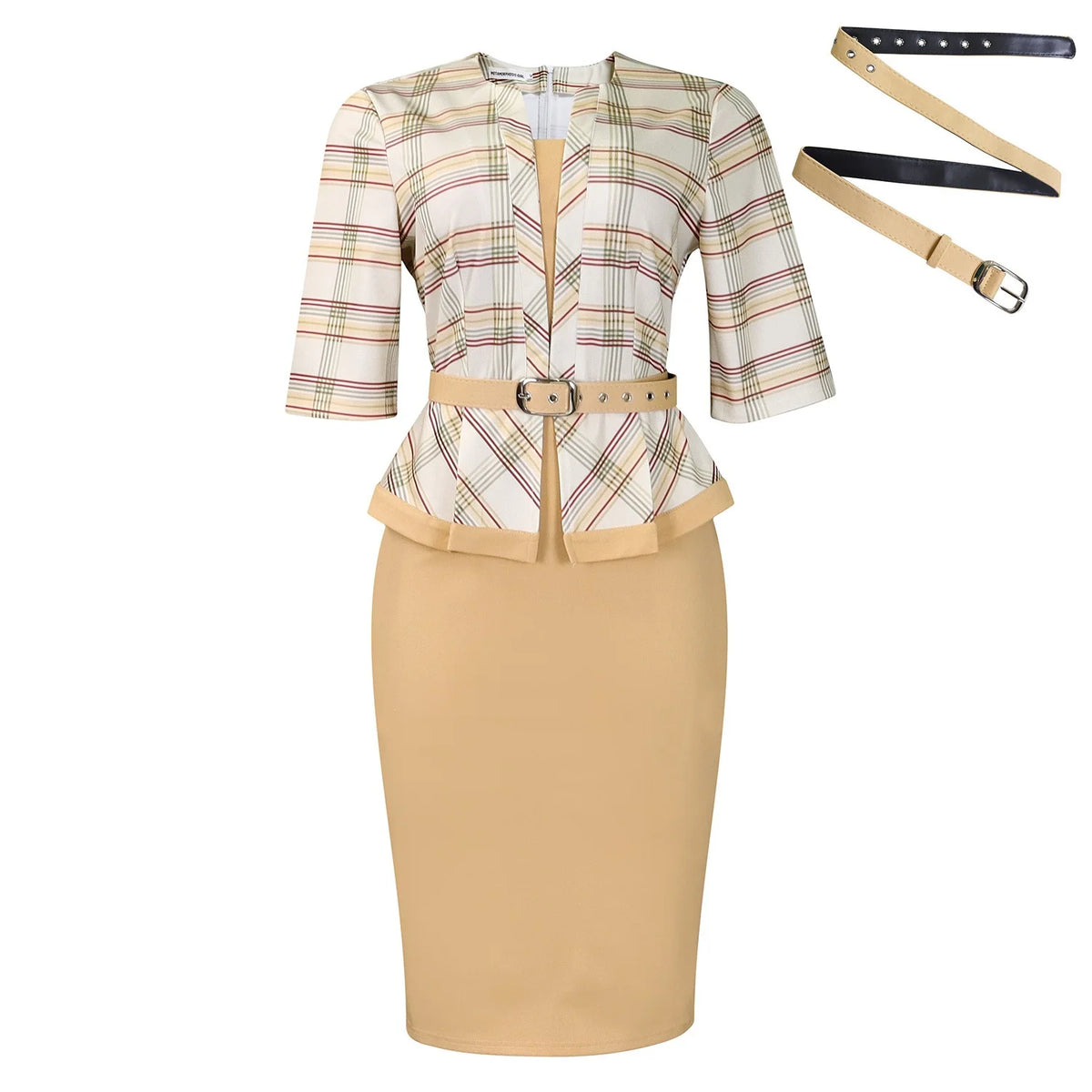 Elegant V-Neck 3/4 Sleeve Office Midi Dress for Women