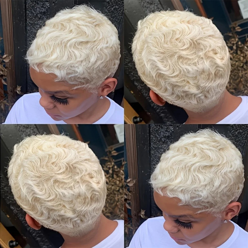 Short Layered Ocean Wave Human Hair Wig With Bangs For Women