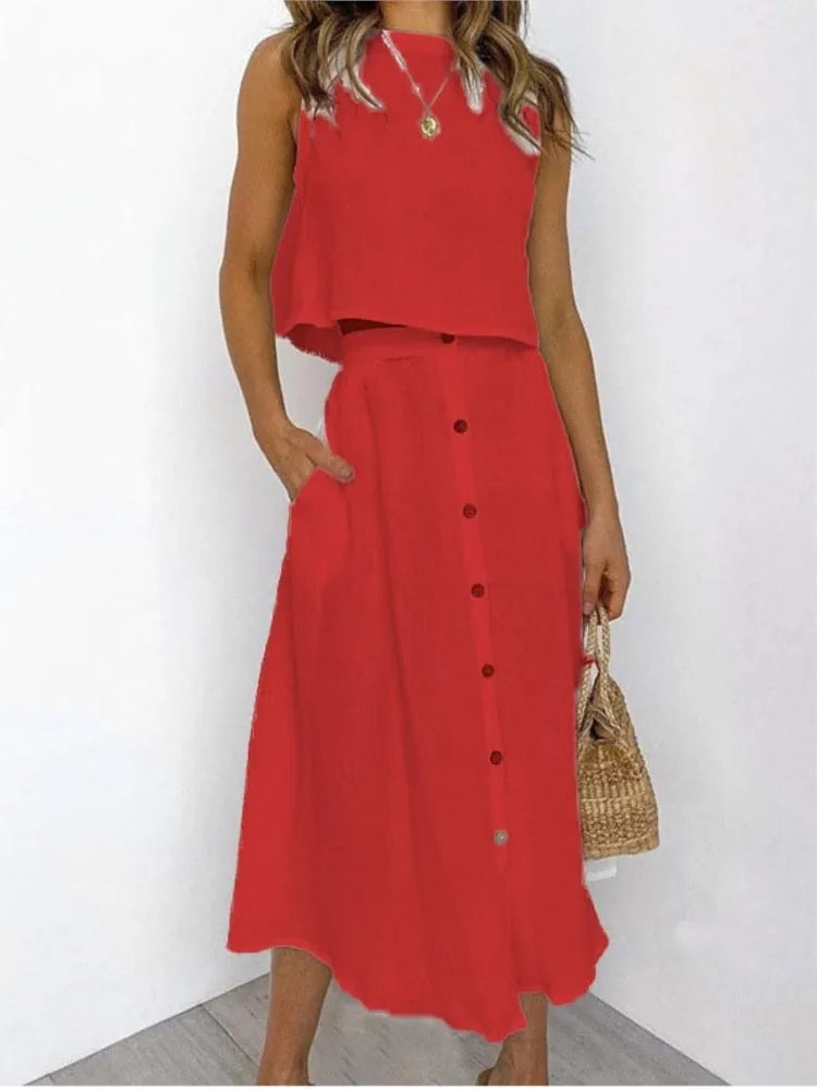 Double Layer Casual Elegant O Neck Vest And Skirt Set for Women