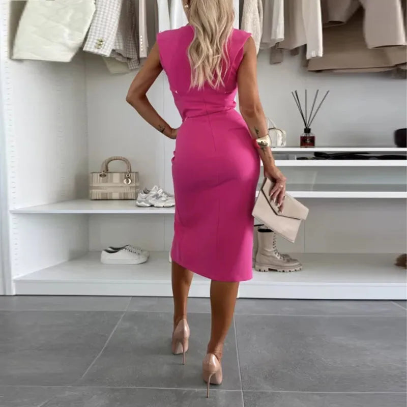 Elegant Sleeveless Split Summer Dress With Side Zipper For Women