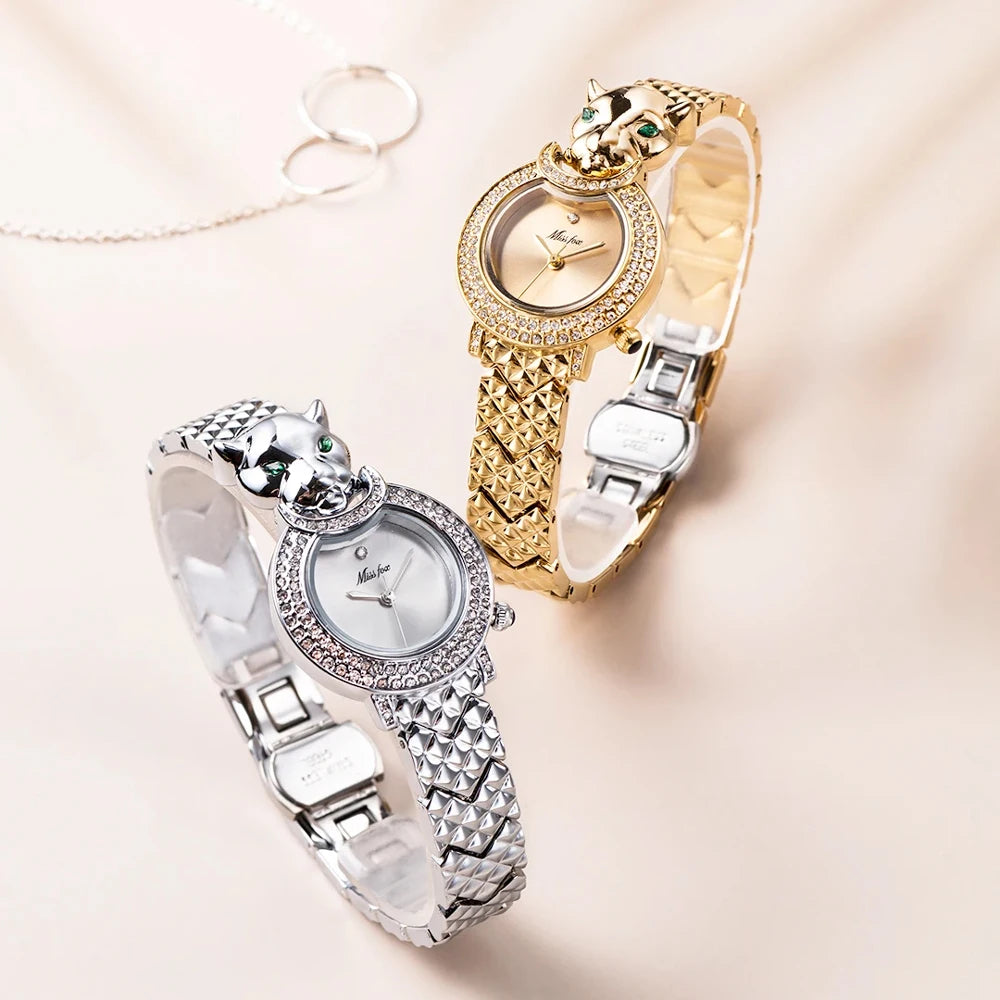 Wristwatch Leopard Print 3D Bling Diamond Dial Alloy Case Quartz Movement Casual Style