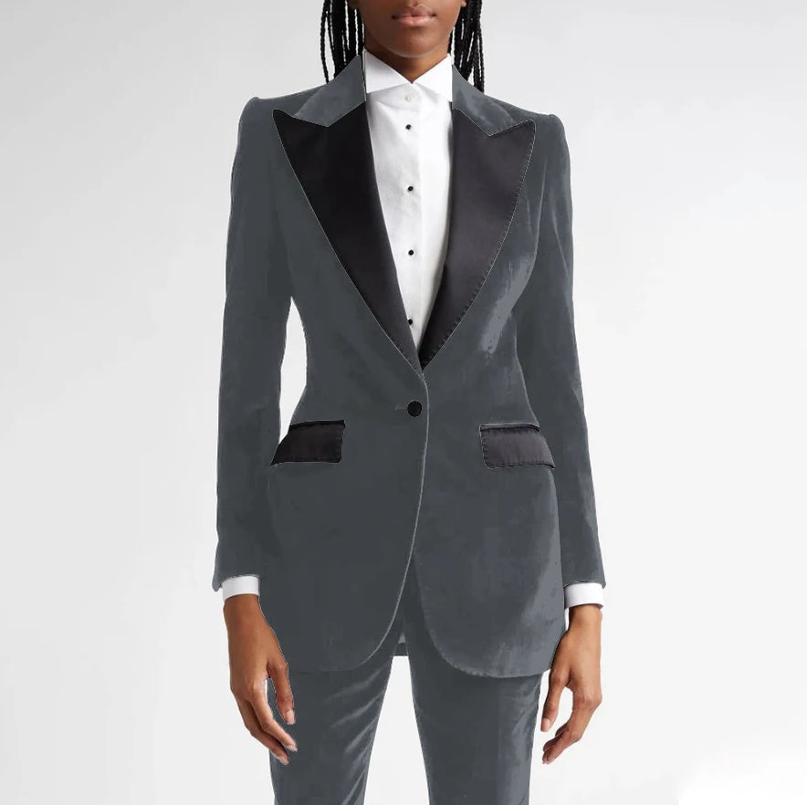 Classic Black Flannel Two Piece Business Suit For Women