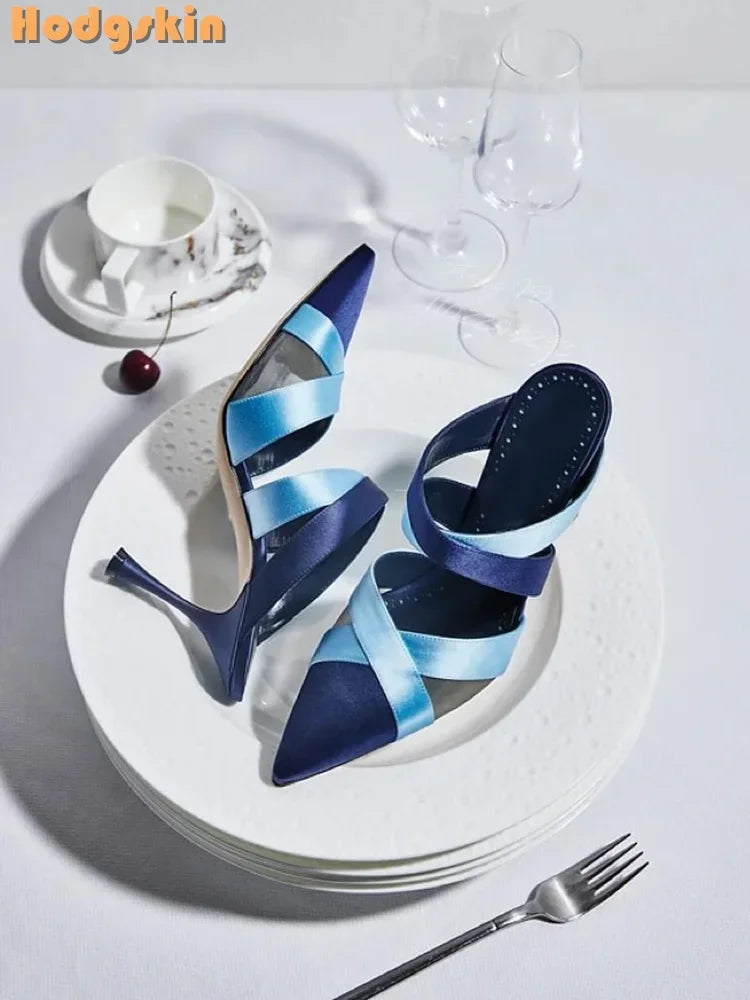 Satin Cross Tie Pointed Toe Stiletto Heels for Women