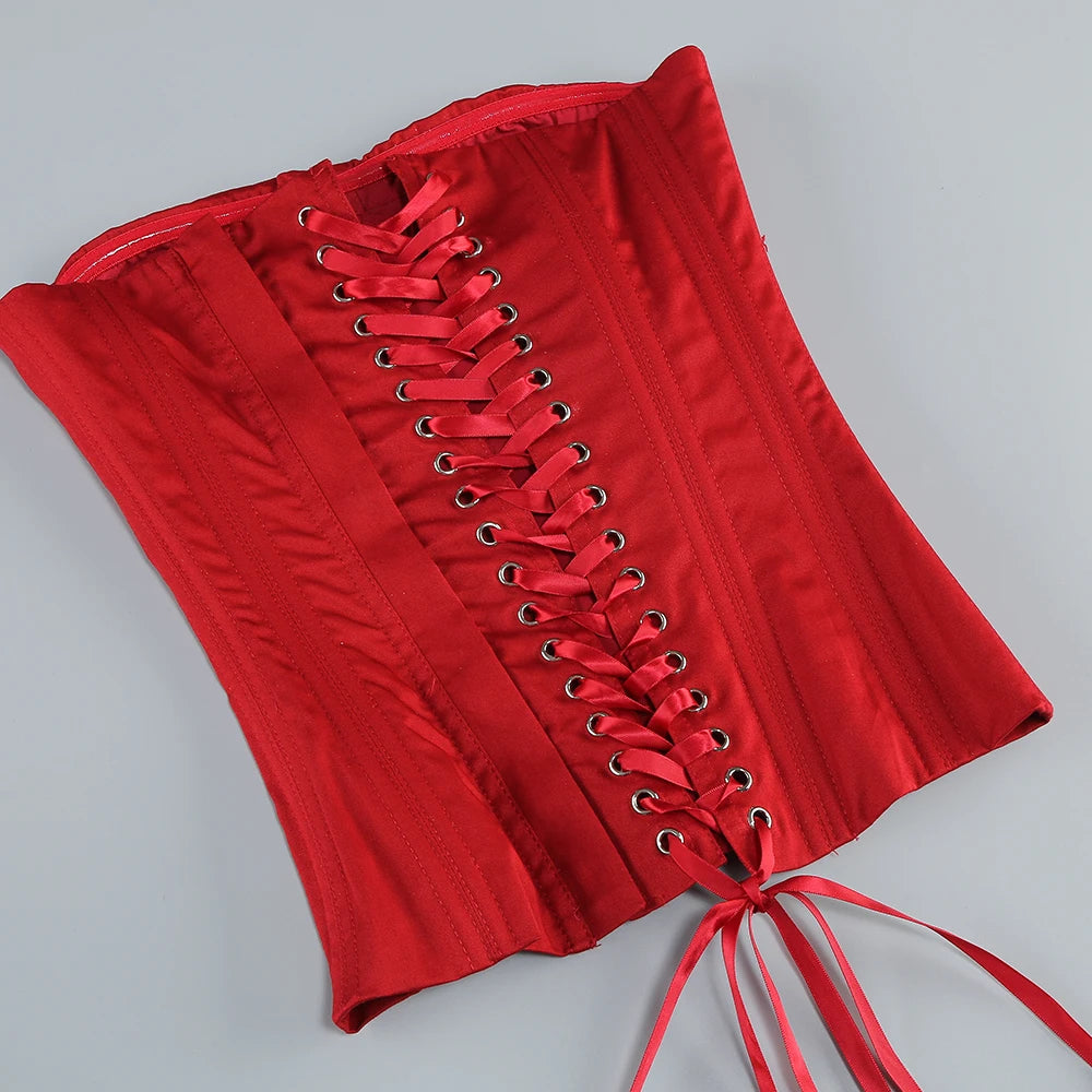 Women's Sexy Strapless Red Mini Skirt and Off-Shoulder Corset Top Two-Piece Set Lace Up Elegant Quality Luxury Party Dress