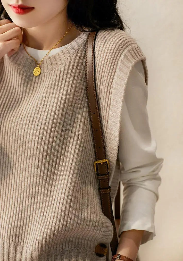 Waistcoat Round O Neck Solid Knit Vests for Women Pullover Lady Sweaters Wool Fashion 2025 Smooth Sleeveless Clothing Winter Y2k