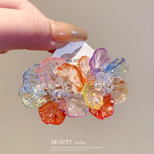 Exaggerated Trendy Colorful Flower Earring for Women Romantic Charm Jewellery Classic Acrylic Earrings Exquisite Vintage Jewelry