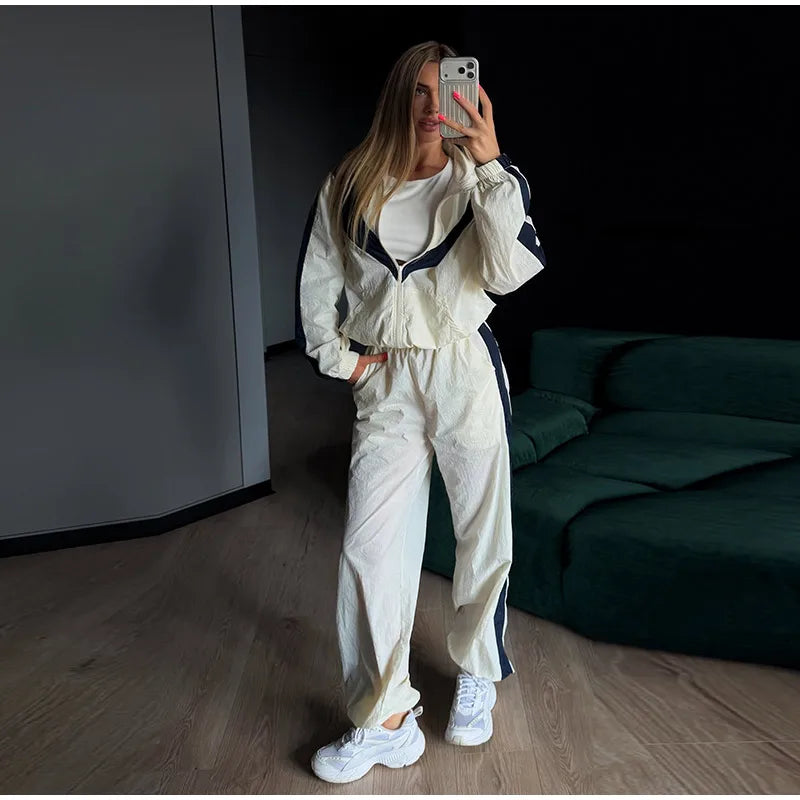 Color Block Zip Jacket and Shorts Tracksuit for Women