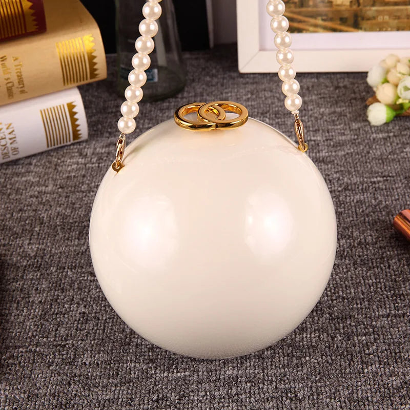 Pearl Embellished Round Acrylic Clutch Bag for Women