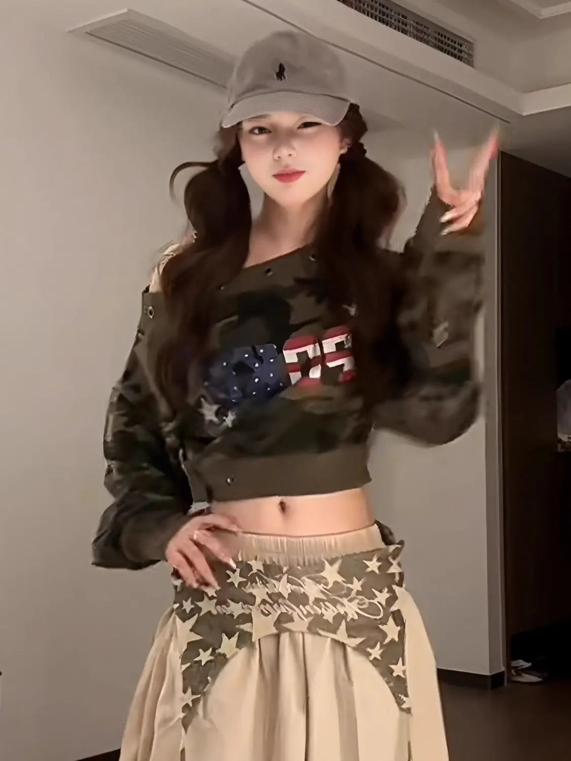 American Retro Letter Camouflage Slanted Shoulder Long Sleeve Sweatshirt Fashionable Streetwear Long-sleeved Sweatshirt