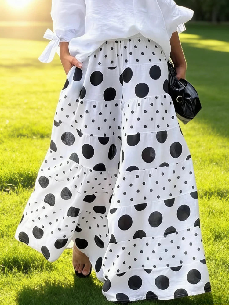 High-Waisted Retro Polka Dot Wide-Leg Pants for Women
