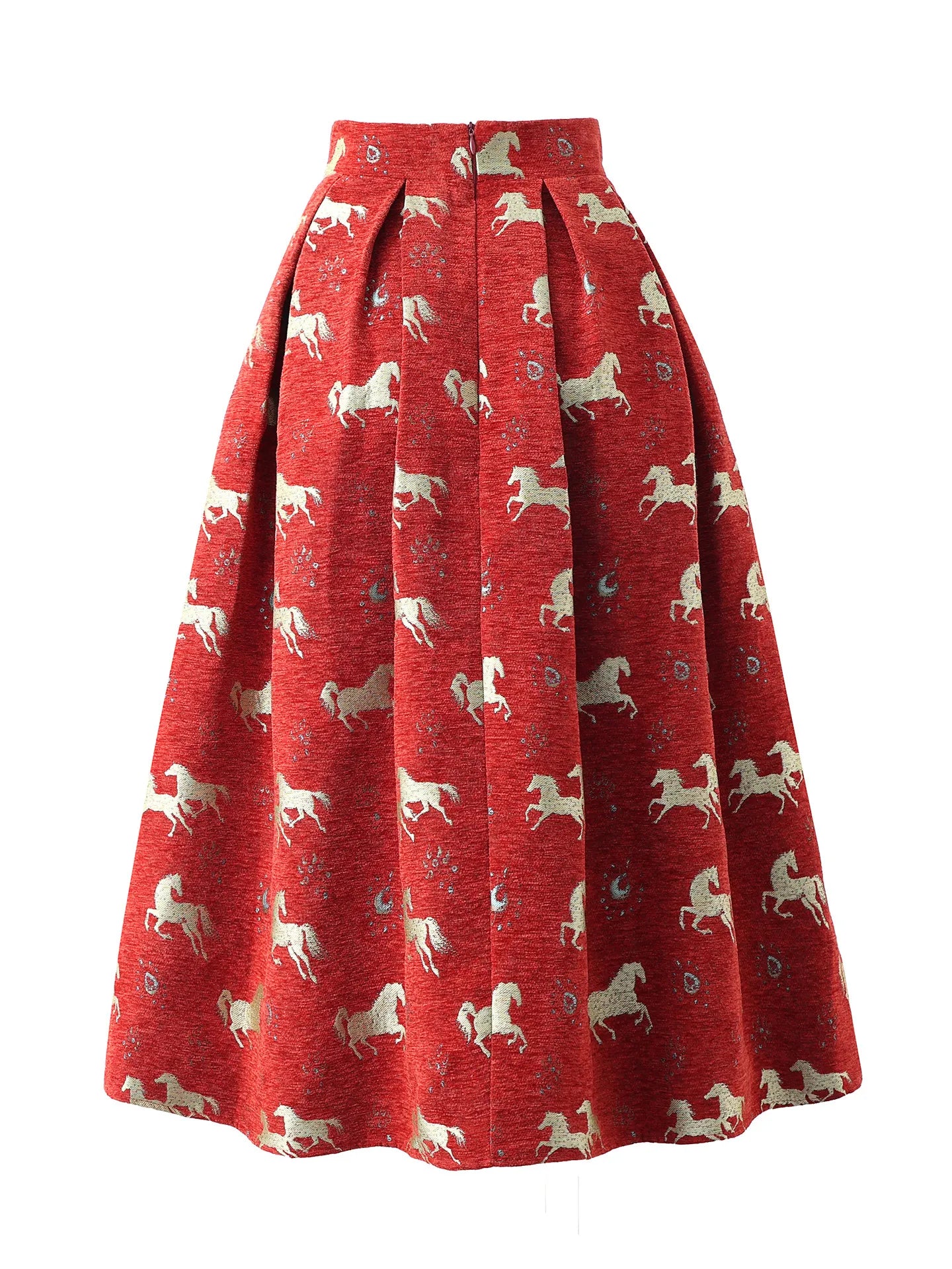 High Quality New Year Red Autumn Winter Vintage Jacquard Mid-long Women A-line Skirt Elegant High Waist Lady Casual Puff Skirts