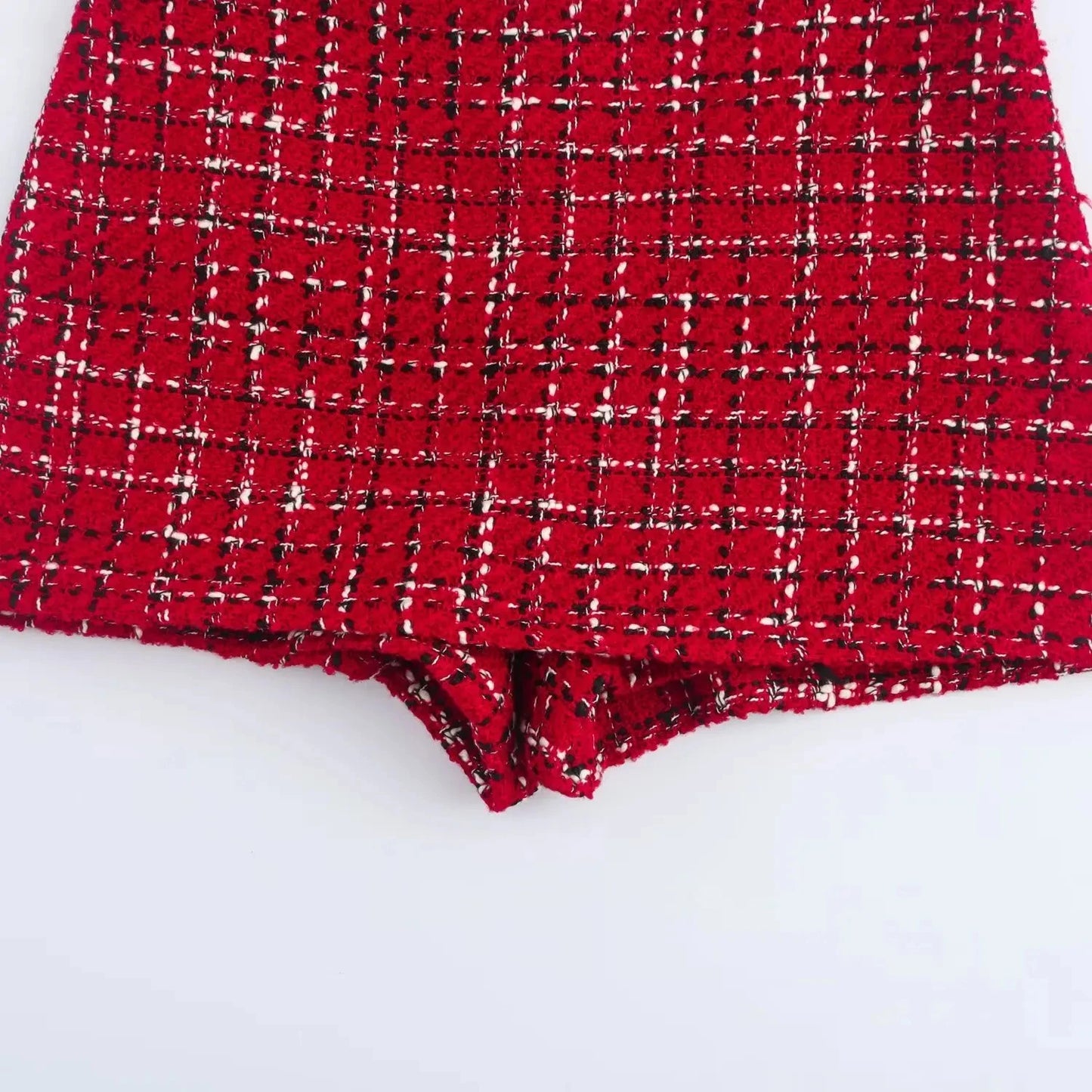 Retro Red Single-Breasted Jacket and Culottes Set for Women