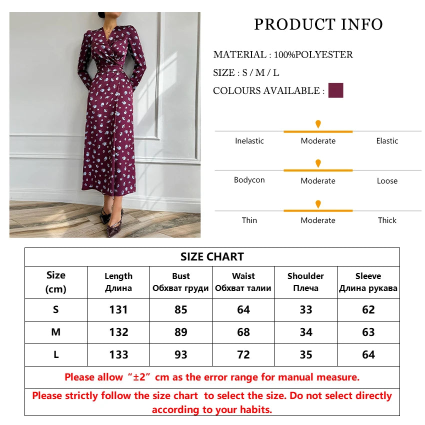 Printed V Neck Long Sleeve Ankle Length Dress for Women