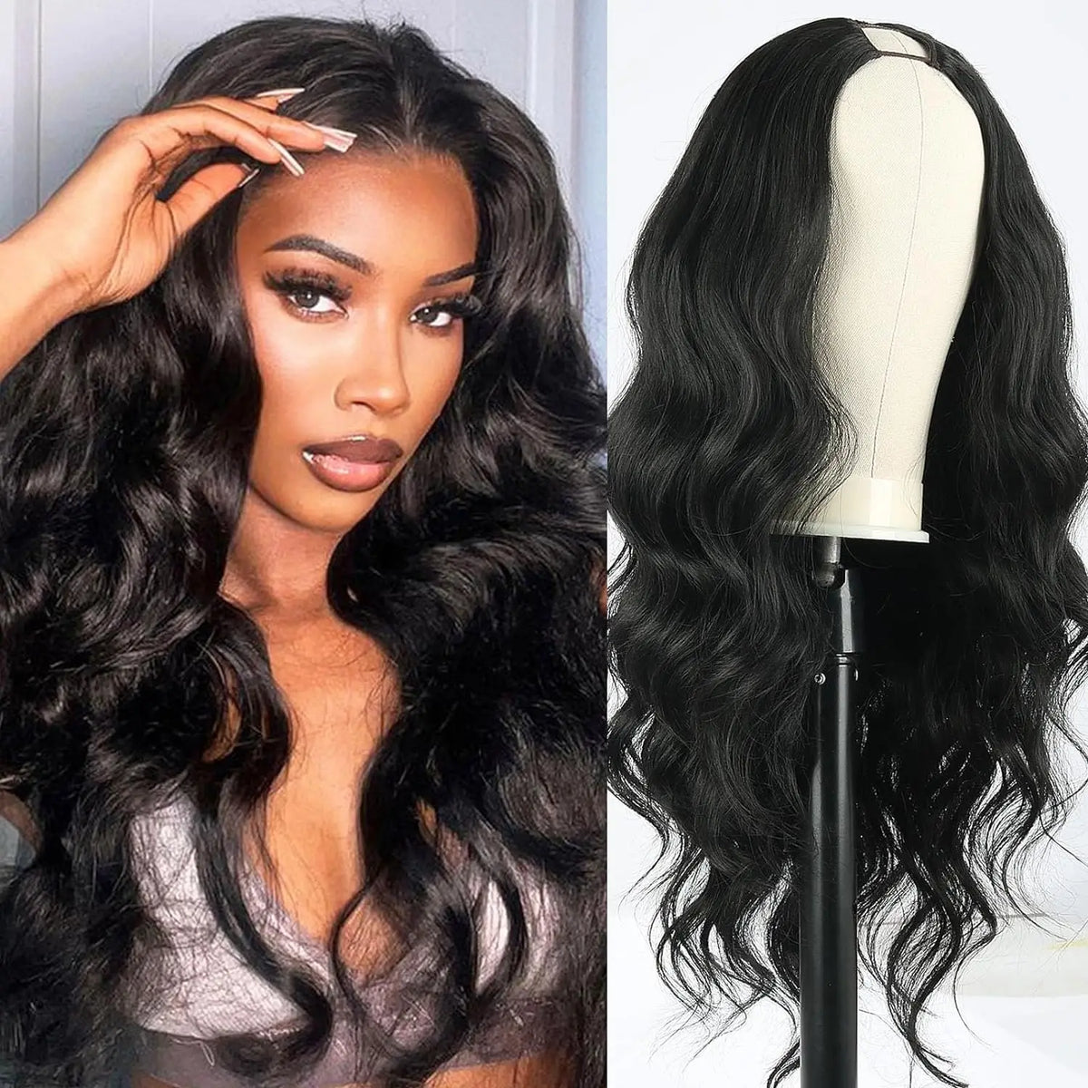 V Part No Leave Out Long Wavy Synthetic Wig for Women