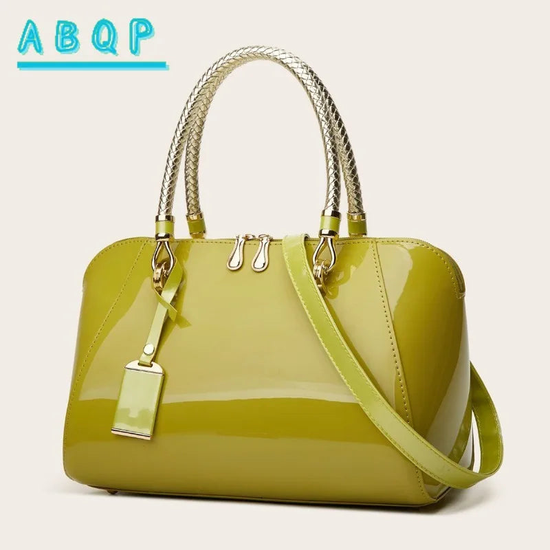 ABQP New Women's Handbag Luxury Brand Fashion Patent Leather Women's Shoulder Bag Large Capacity Boston Women's Bag High Quality