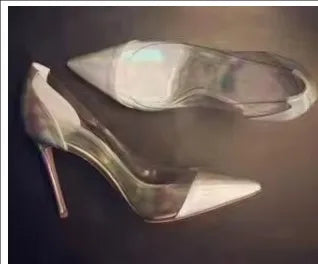 Transparent PVC Pointy Toe Thin High Heels Evening Fashion Pumps for Women
