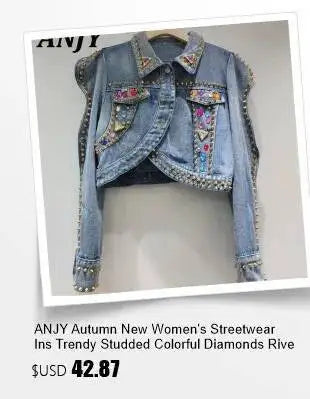 ANJY Autumn Winter New Women European Trendy Padded Coat Heavy-Duty Denim Patchwork Pocket Color-Block Hooded Down Jacket A12508
