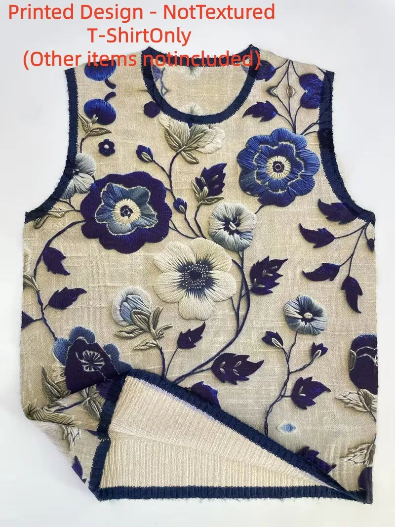 Printed Design Pullover Round Neck Knit Vest for Women