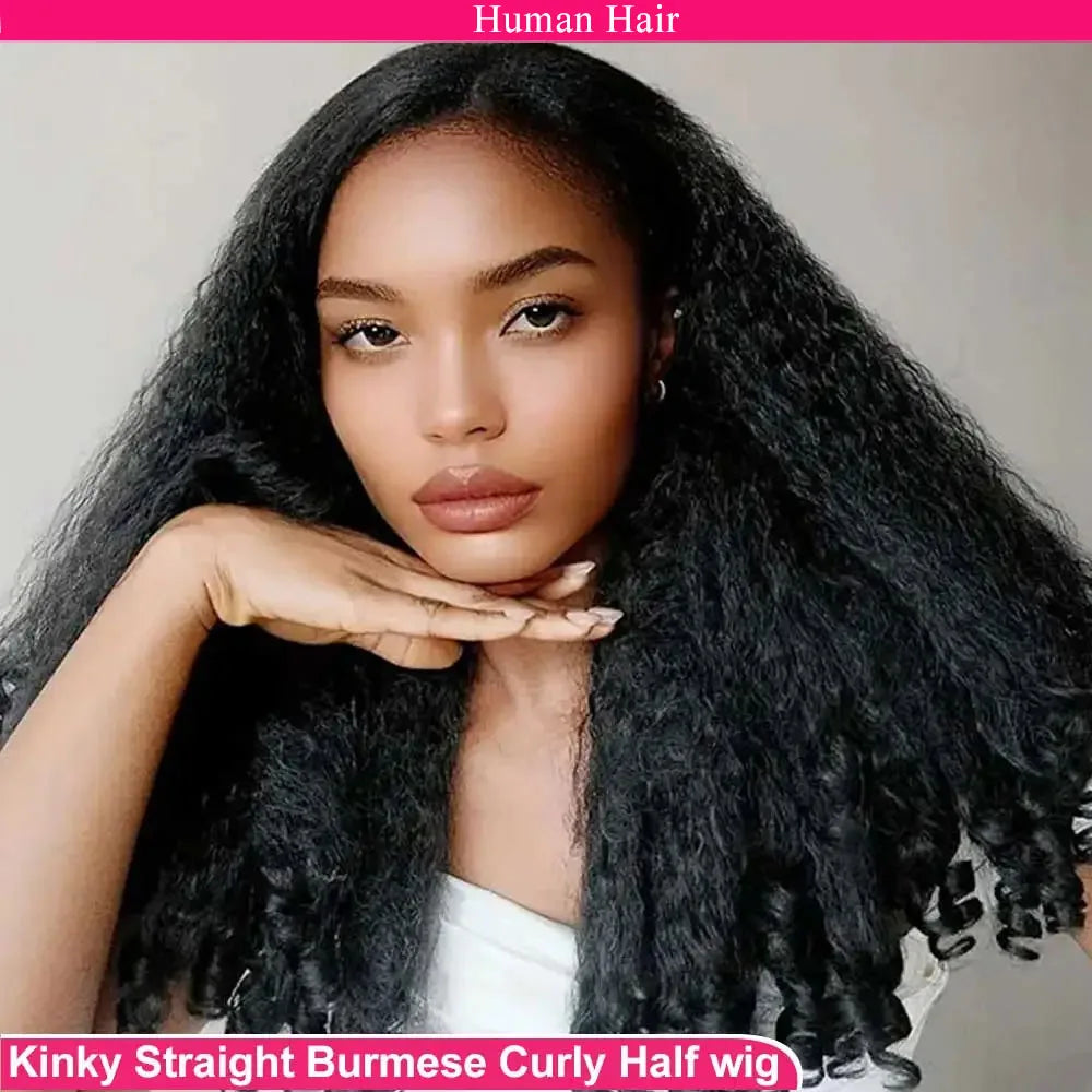 Glueless Human Hair Kinky Straight Half Wig for Women