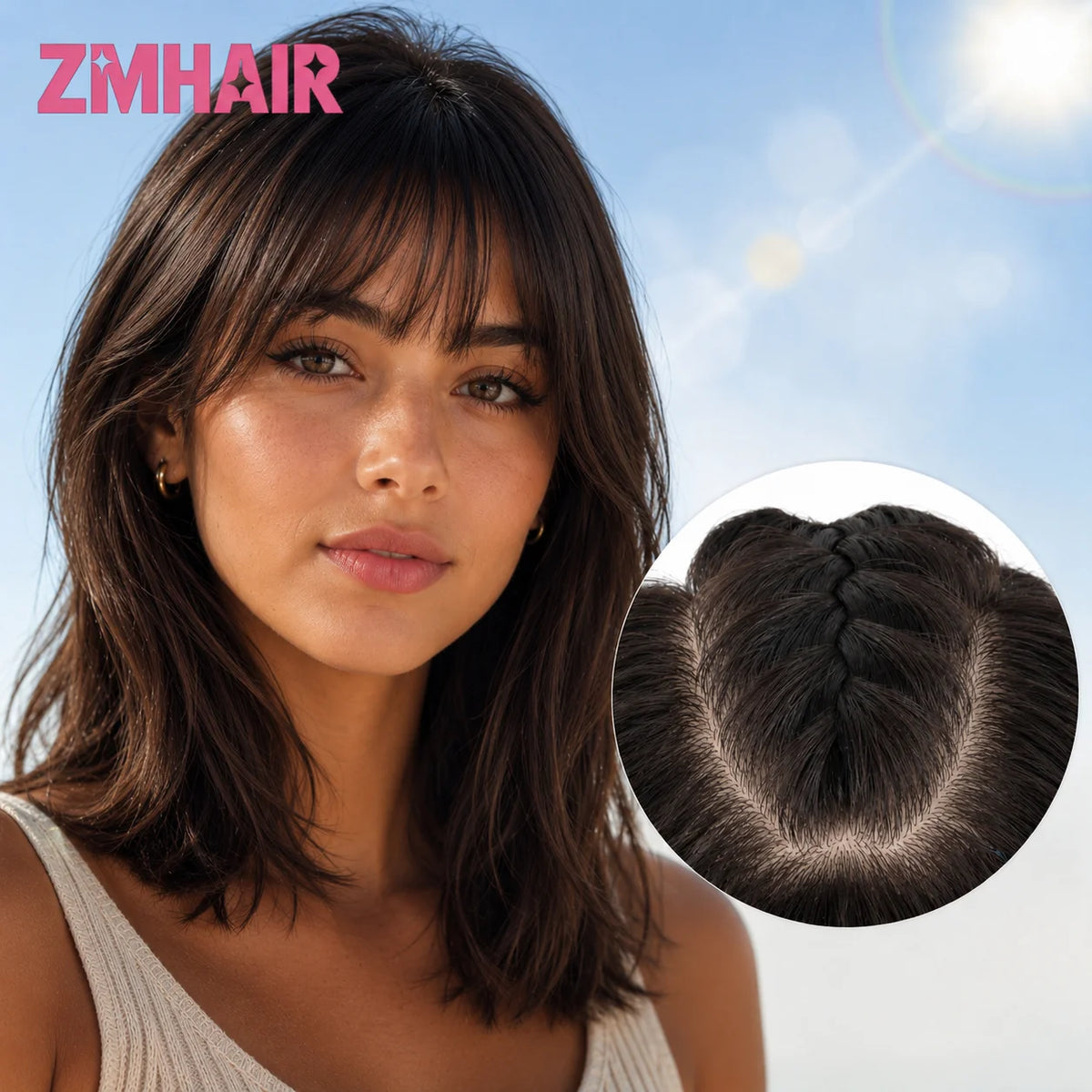 Silky Straight Human Hair Silk Base Wig With Bangs For Women