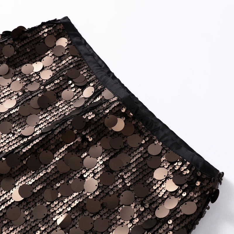 Sequined Paillette High Waist A Line Mini Skirt for Women