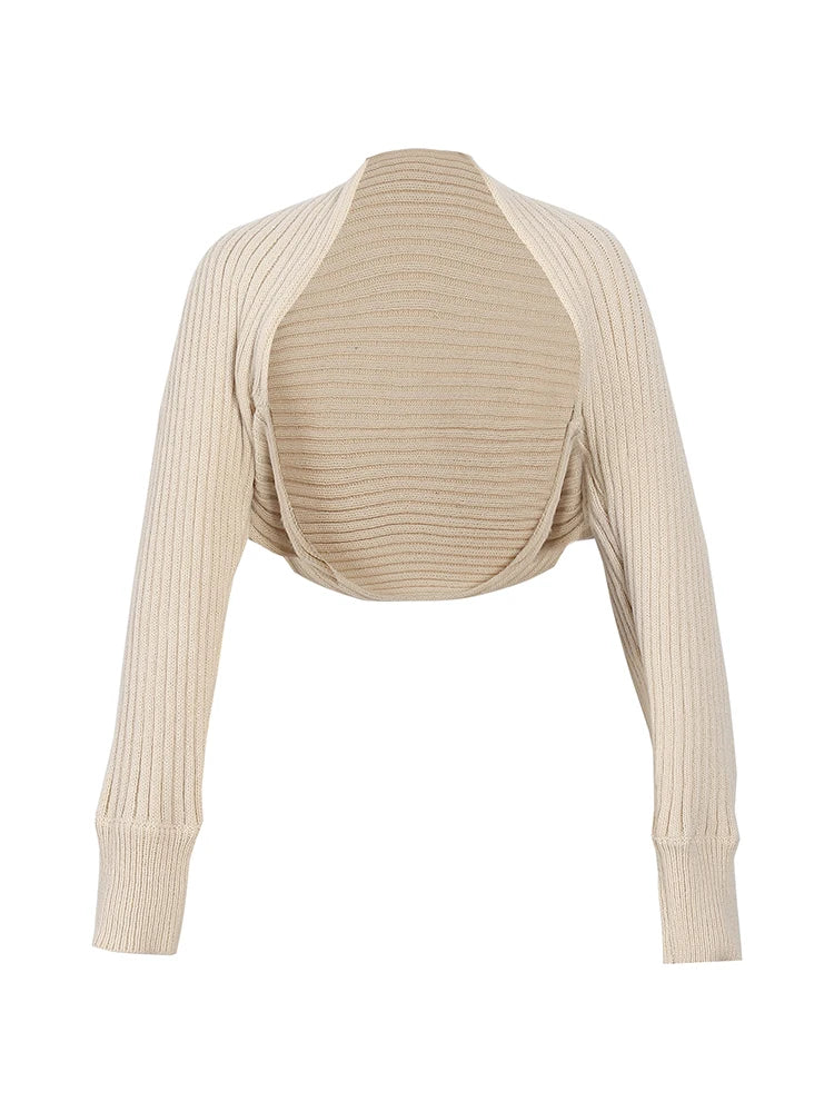 Women's Loose Sweater Cropped Cardigan Women High Stretch Long Sleeve Solid Colour Rhombus Stripe