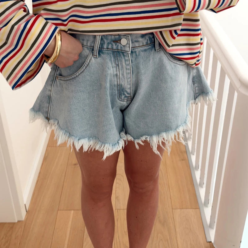 Frill Fringe Design Polka Dot Print Shorts for Women