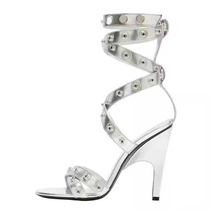 Strappy Back Lace Up Open Toe Knee High Sandals for Women