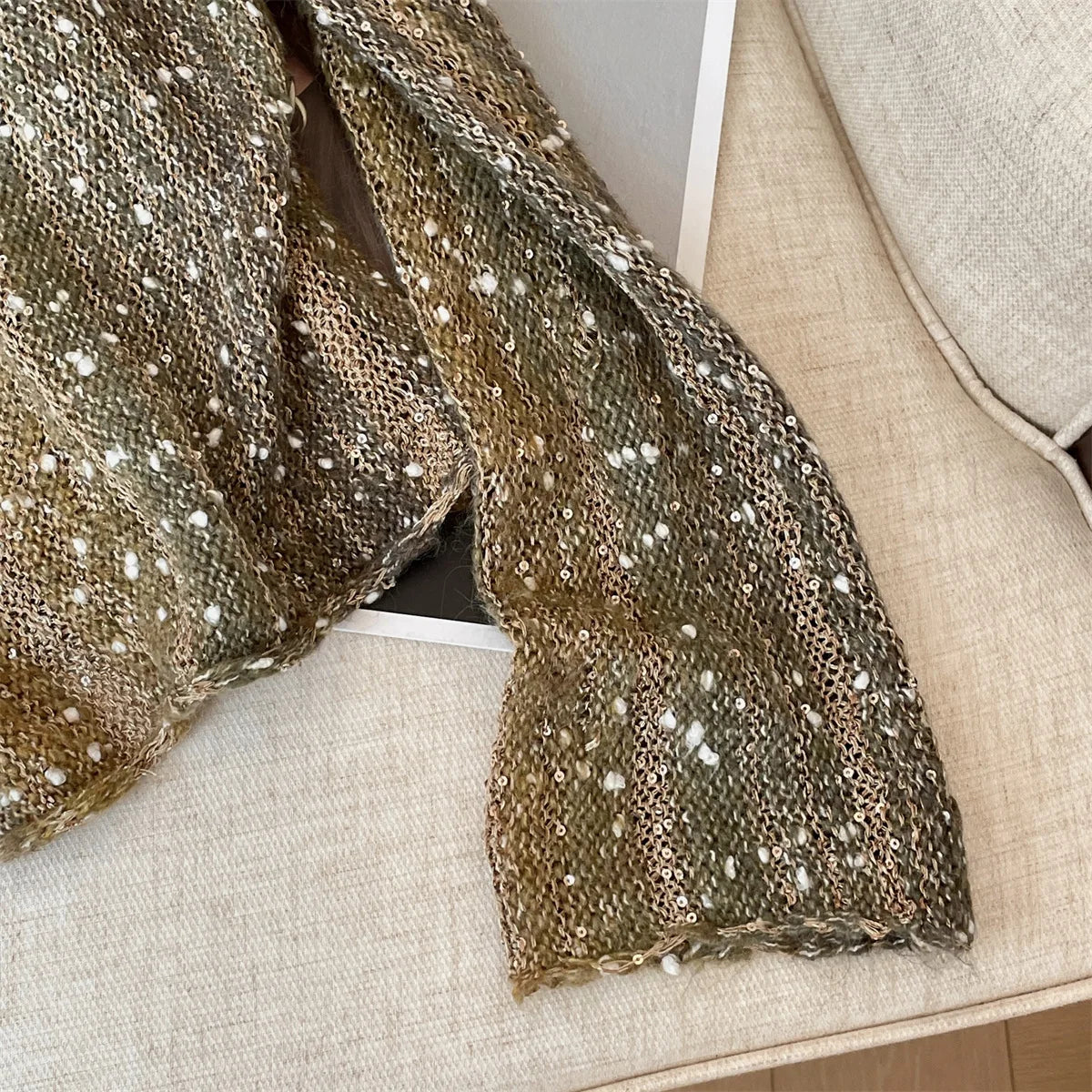 Sequin Round Neck Long Sleeve Knit Sweater for Women