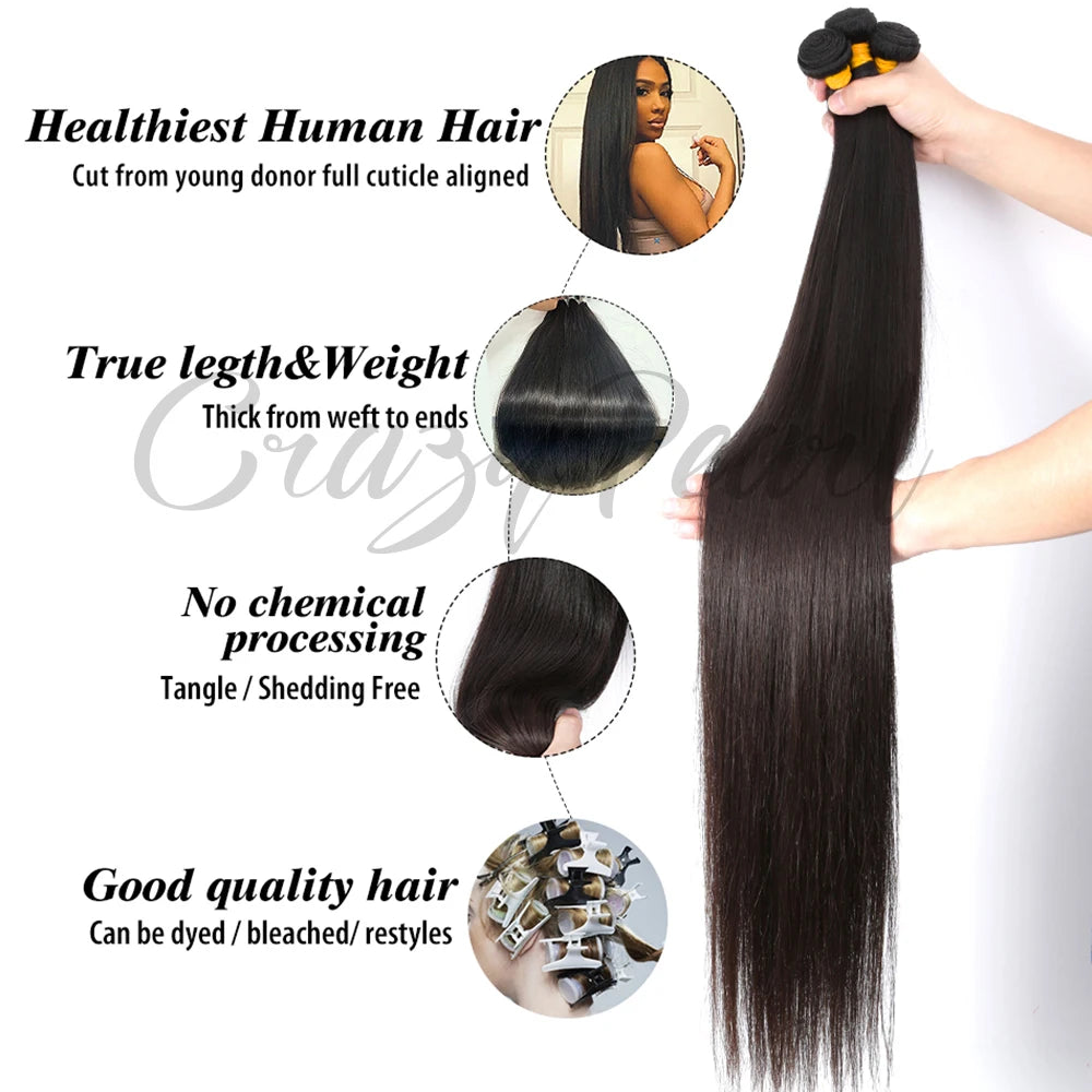 Straight Human Hair Bundles With Lace Frontal for Women