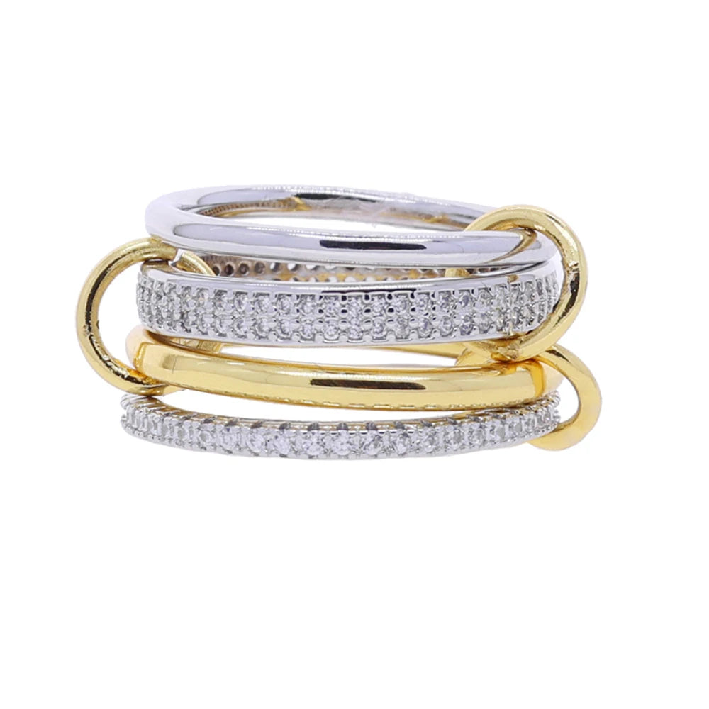 Gold Tone Pink Zircon Stacking Band Rings for Women