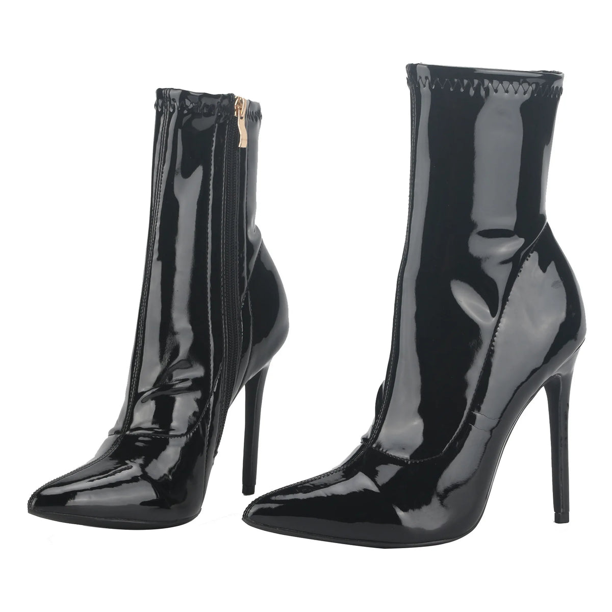 Glossy Patent Leather Ankle Boots with Thin Heels for Women