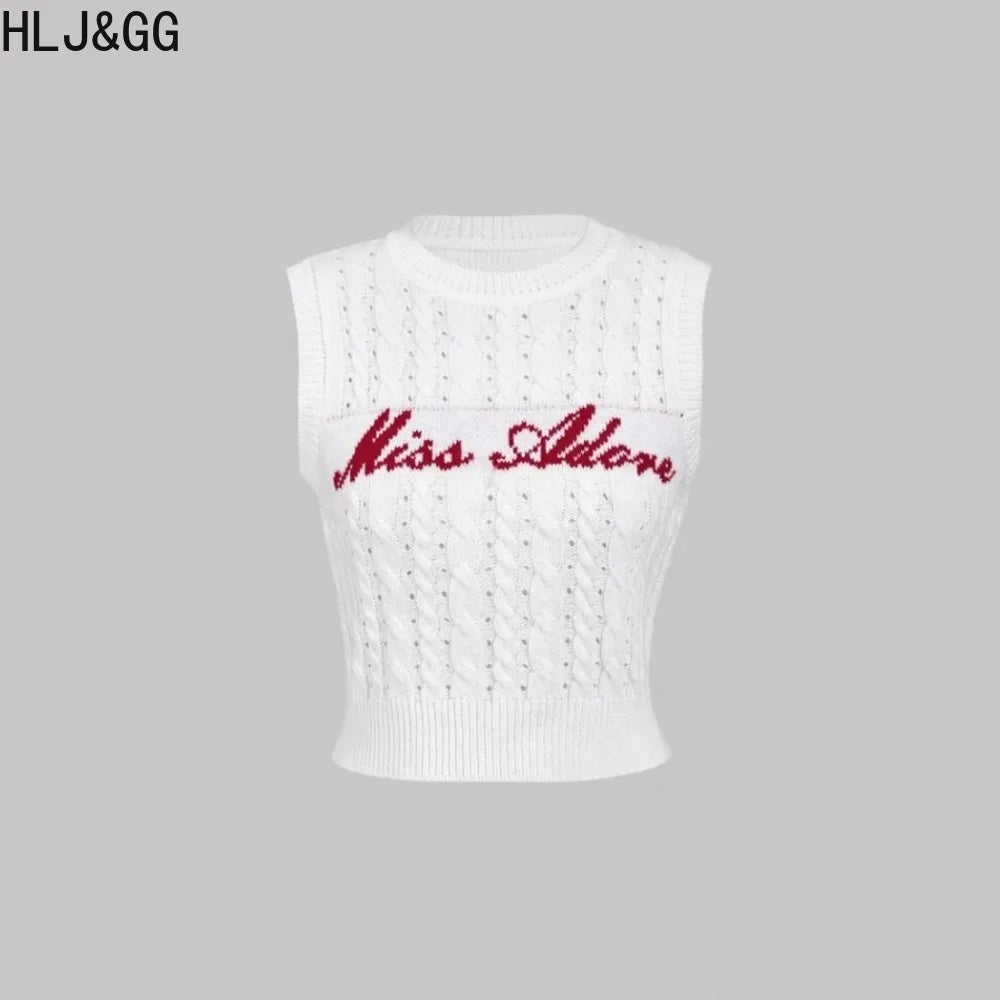 Letter Knit Crop Top Two Piece Set Streetwear for Women