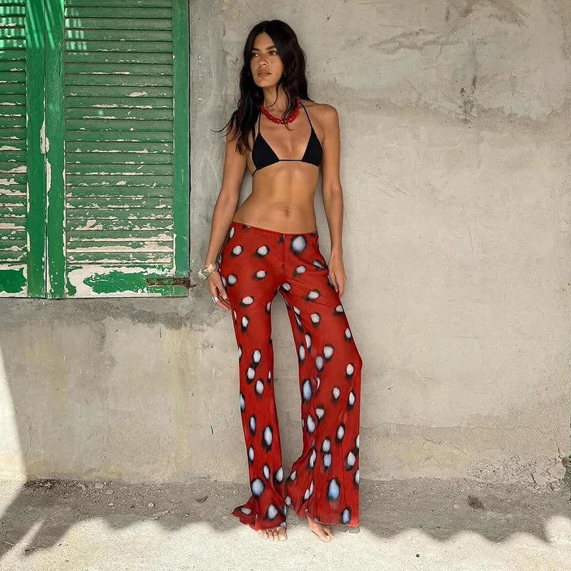 Elegant Vacation Print Shirt and Pants Set for Women