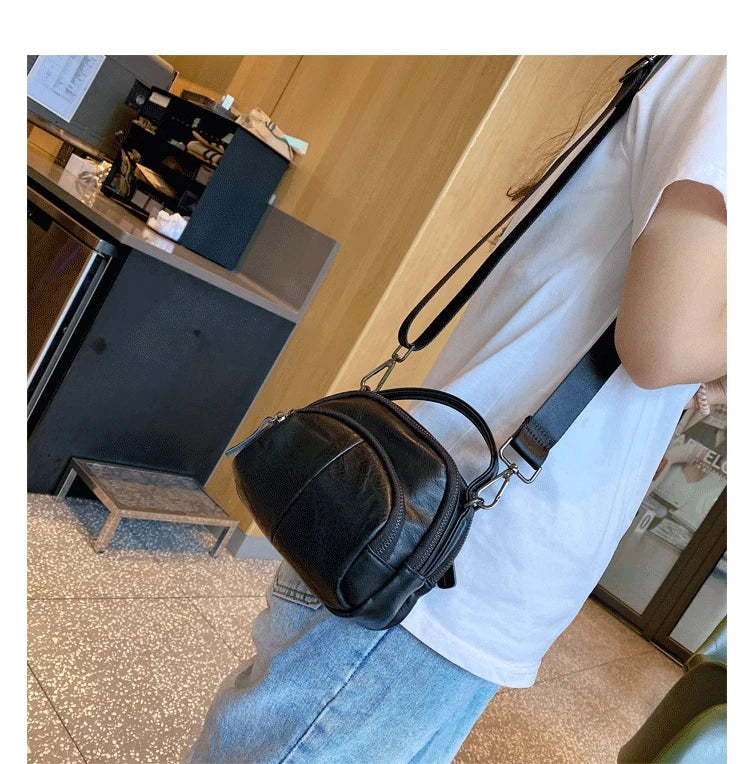 Compact PU Leather Shoulder Bag with Wide Straps for Women