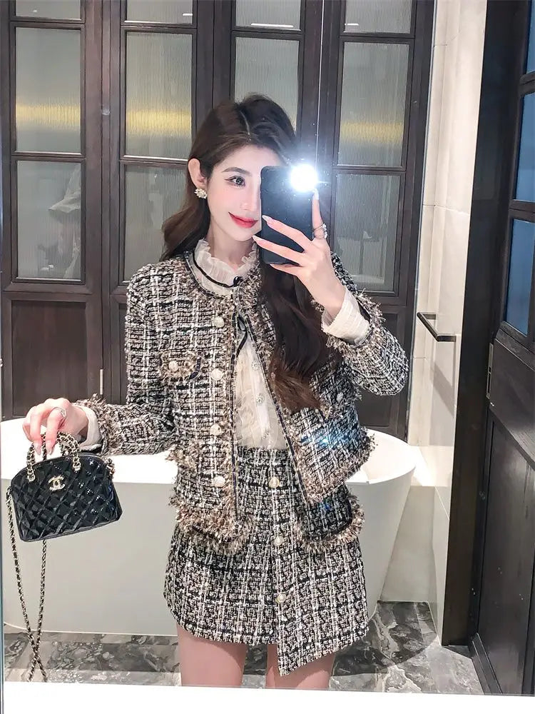 Autumn Winter Street Style Tweed Suit