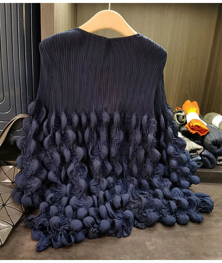 Elegant Lace Up Pleated Long Sleeve Coat for Women