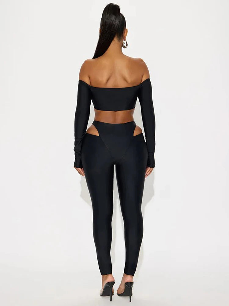 Slash-Neck Crop Top Two-Piece Set