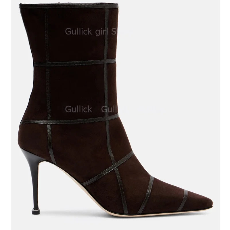 Suede Pointed Toe High Heel Stiletto Ankle Boots for Women
