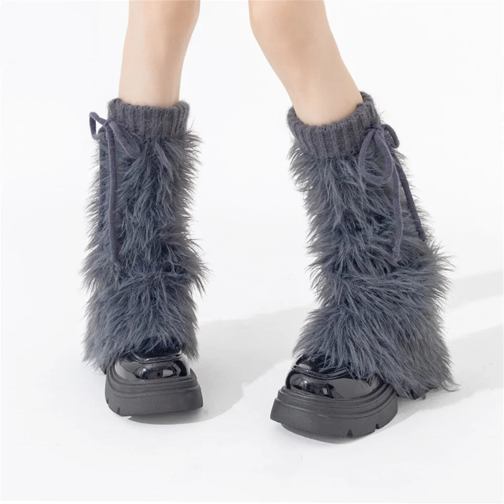 Cozy Fluffy Knitted Over The Knee Leg Warmers for Women