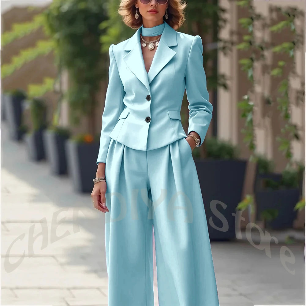 Elegant Notch Lapel Tailored Two Piece Suit Set for Women