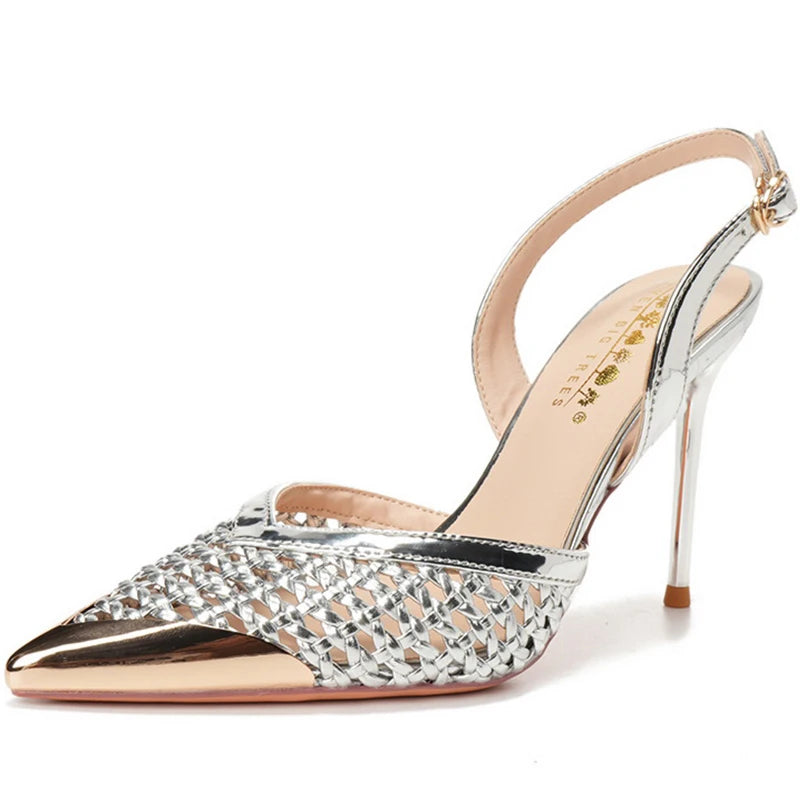 Woven Pointed Toe Slim Stiletto Heel Sandals for Women