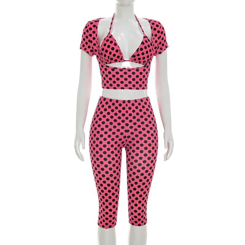 Dot Print Sexy Sling Tank Tracksuit Sets for Women