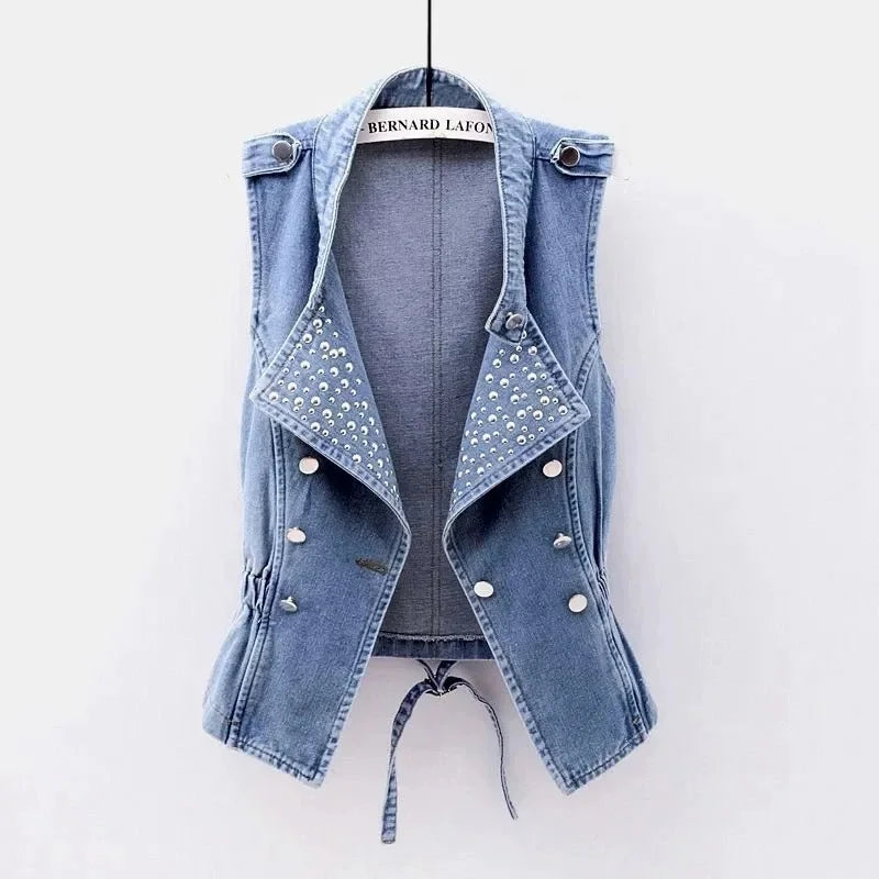 Sleeveless Double Breasted Denim Cowboy Vest for Women