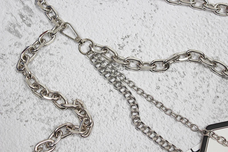 [EAM] Silver Color Metal Chain Long Irregular Belt Personality Women New Fashion Tide All-match Spring Autumn 2025 1DH8768