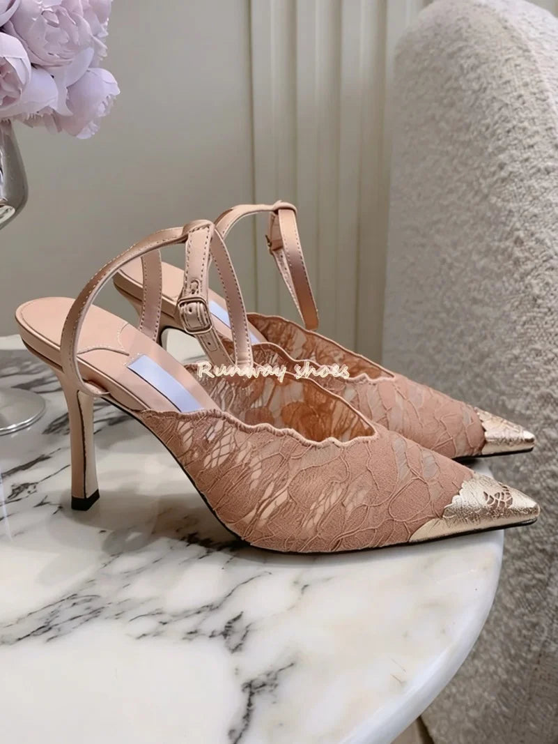 Pointed Color Blocking Lace Breathable Stilettos for Women